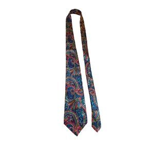 Vintage Baker Street Van Heusen Paisley Silk Necktie Blue Red Italy Retro Dad